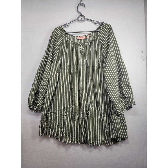 NWOT EVRI Womens Light Weight Blouse Green and White stripes Size 3X - Picture 2 of 7